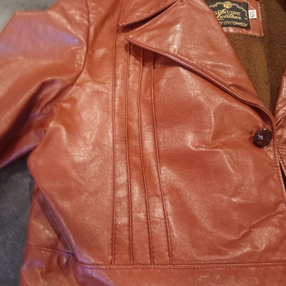 Vintage Genuine Leather faux fur lined leather coat. Boho retro Dark orange. !! - Picture 5 of 10